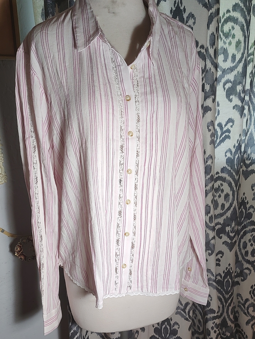 Lucky Brand Pink and White Striped Button-Front Shirt